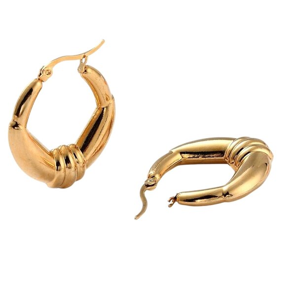 1 3/8 Inch 34mm Hoop Gold Tone Pierced Post Earrings - Picture 4 of 5